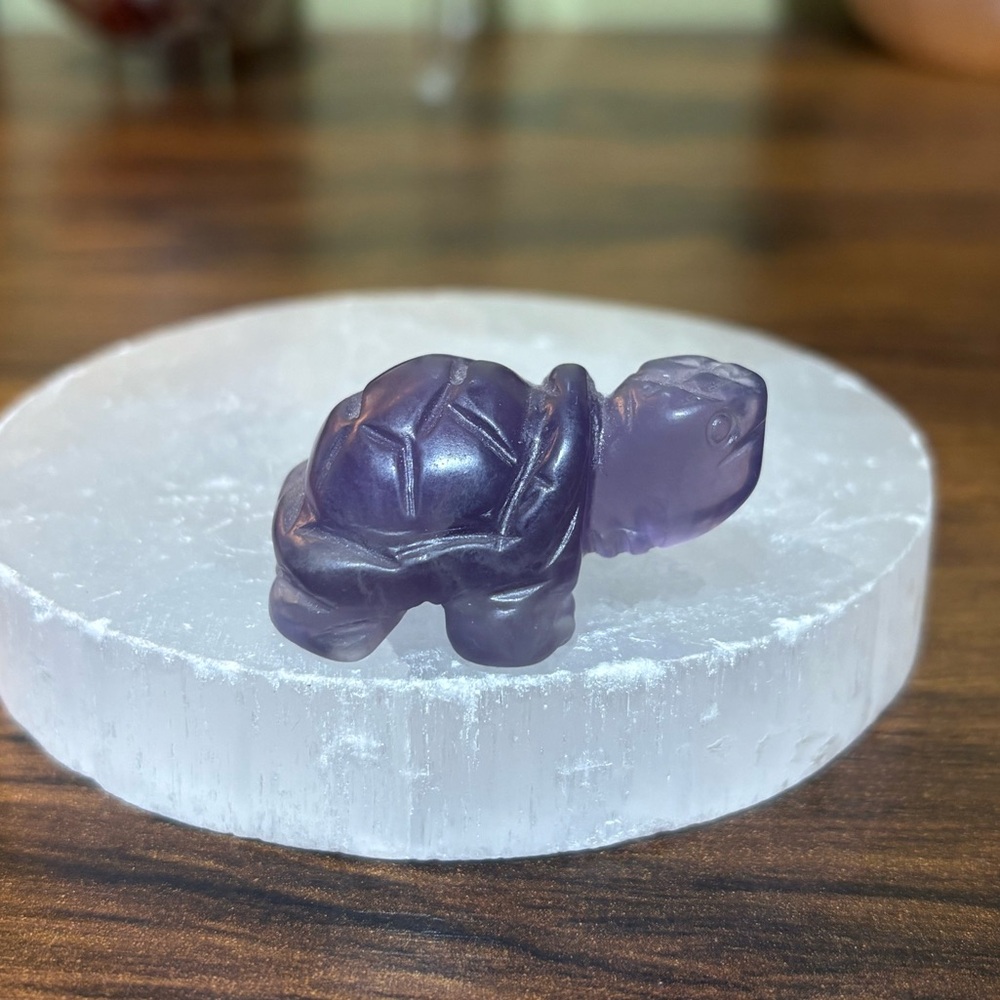 Purple fluorite crystal turtle carving